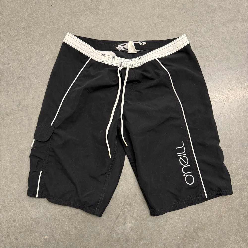 ONeill Womens Black White Board Shorts Surf Swim Cargo Pocket Sz 7/8